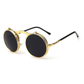 Men Women Retro Anti-UV400 Sunglasses Retro Steampunk Round Mirror Flip Cover Lens Glasses for Sunglasses