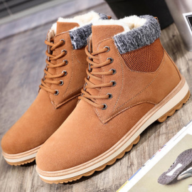 Men Plush Lining Leather Non Slip Warm Casual Ankle Boots for Boots