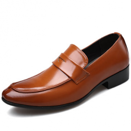 Men Pure Color Leather Non Slip Slip On Casual Formal Shoes for Formal Shoes