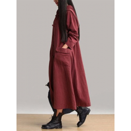 Vintage Frog Button Long Sleeve Hooded Maxi Coat Dresses for Vintage Dresses