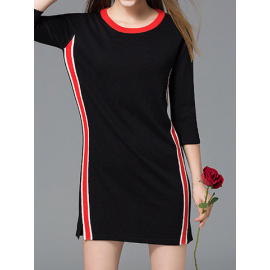 Striped Contrast Color Patchwork 3/4 Sleeve Women Dresses for Vintage Dresses