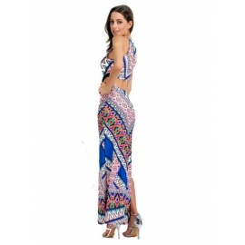 Bohemian Print Hollow Split Sleeveless Maxi Dress For Women for Print Dresses