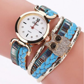 Fashion Quartz Wristwatch Multilayer Braid Leather Strap Owl Bracelet Watch for Women for Watches