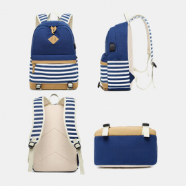 Women 3PCS Canvas Striped Backpack School Crossbody Bag for Backpack