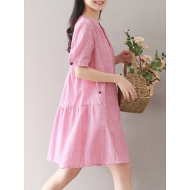 Women Stripe Vintage Short Sleeve Shirt Dresses for Vintage Dresses