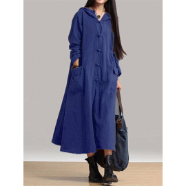 Vintage Frog Button Long Sleeve Hooded Maxi Coat Dresses for Vintage Dresses