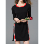 Striped Contrast Color Patchwork 3/4 Sleeve Women Dresses for Vintage Dresses