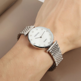 CHENXI Couple Watch Luxury Rhinestone Silver Watch for Couple Watches