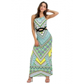 Bohemian Print Hollow Split Sleeveless Maxi Dress For Women for Print Dresses