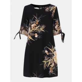 Floral Printed Half Sleeve O-neck Botanical Mini A-Line Dress for Print Dresses