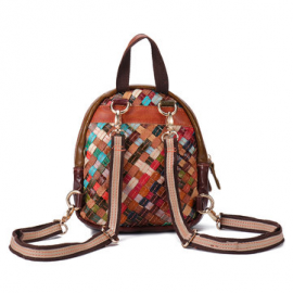 Women Genuine Leather Hand Stitching Patchwork Backpack Multi-Slot Handbags for Backpack