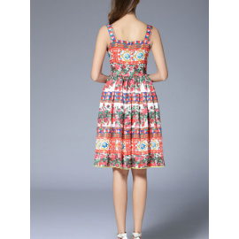 TangJie Sexy Vintage Printed Spaghetti Strap Women Dresses for Dresses