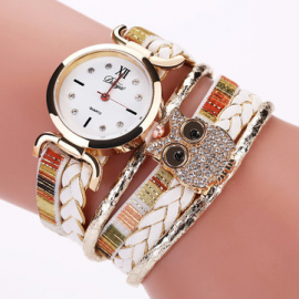 Fashion Quartz Wristwatch Multilayer Braid Leather Strap Owl Bracelet Watch for Women for Watches