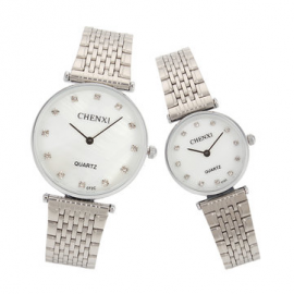 CHENXI Couple Watch Luxury Rhinestone Silver Watch for Couple Watches